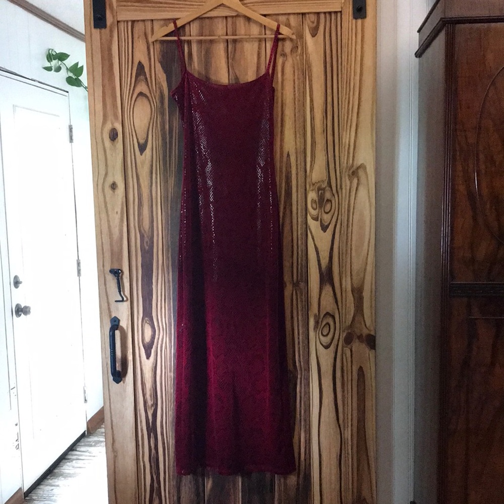 NIRVANA Burgundy Sequin Backless Slip Dress